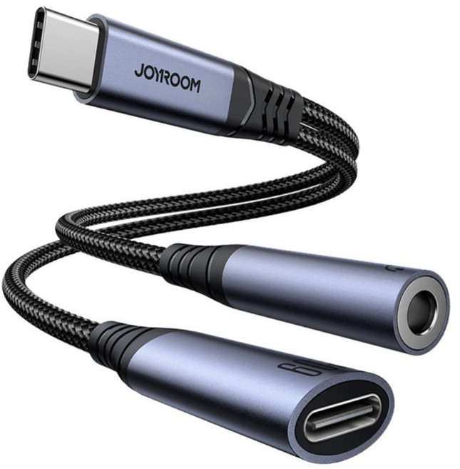 JOYROOM 機樂堂 傳音系列 Type-C 轉 3.5mm + Type-C 2合1音源轉換線, 黑色, 1個, SY-C02