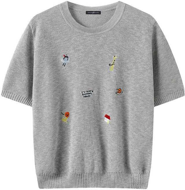 NINESIX NY 女款日常刺繡圓領短袖針織衫 NQ2KT001L0