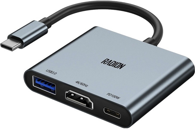 라온디지털 3in1 USB3.0 PD충전 듀얼 모니터 HDMI 4K 60Hz 컨버터, 1개, RUH-HD160KHUB