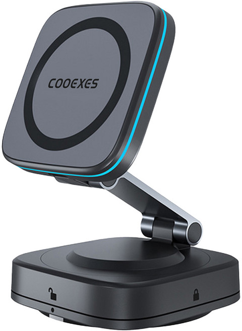 COOEXES 磁吸 無線充電支架 15W Fast Charging 可拆卸吸盤 三軸調整 鋁合金 黑色