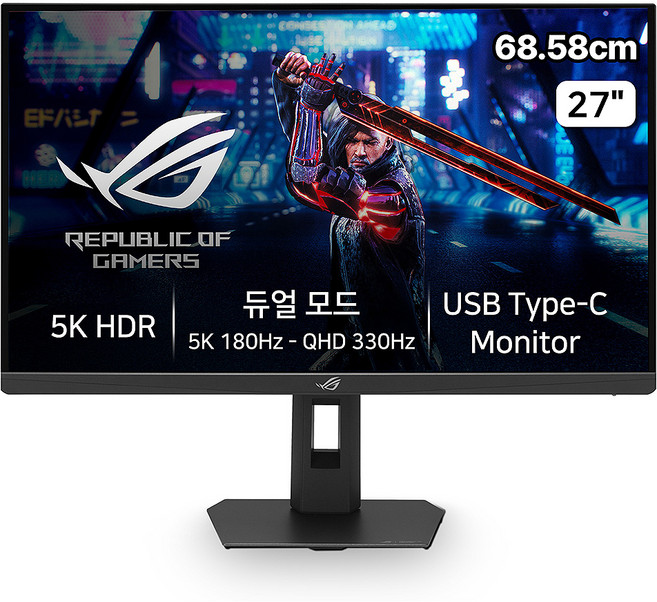 에이수스 5K UHD ROG STRIX Fast IPS 180Hz 0.3ms 600cd DCI P3 97% 듀얼모드 게이밍 모니터, 68.58cm, XG27JCG