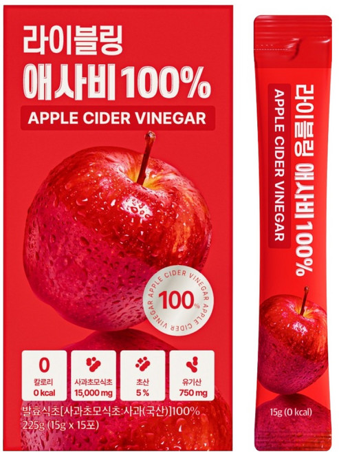 라이블링 애플 사이다 비니거 애사비 100% 원액 스틱 15개입, 1개, 225g