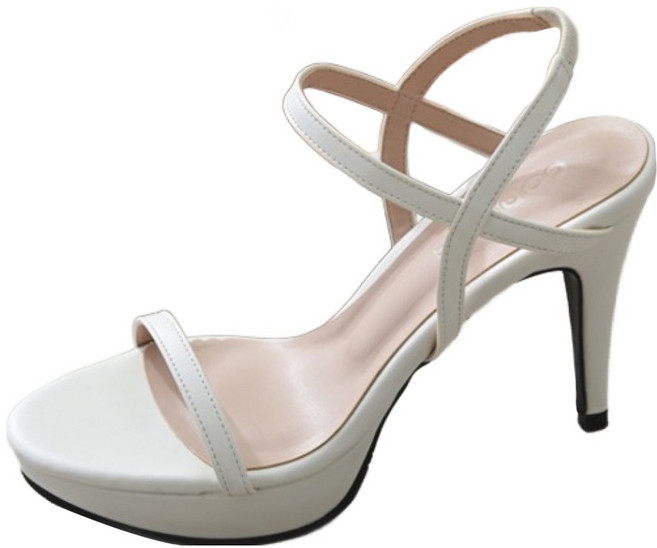 GODSHOE 女款手工泡泡紗防水臺鬆緊帶高跟涼鞋 10cm, 白色, 250