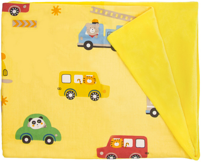 OhBabyLying 拉鍊式全包覆床罩 適用尺寸120 x 60cm, 加絨黃底車車, 1個