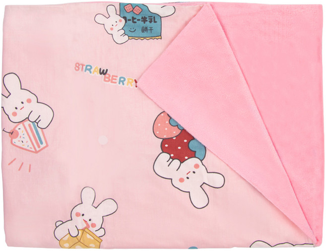 OhBabyLying 拉鍊式全包覆床罩 適用尺寸120 x 60cm, 加絨粉底蛋糕兔, 1個