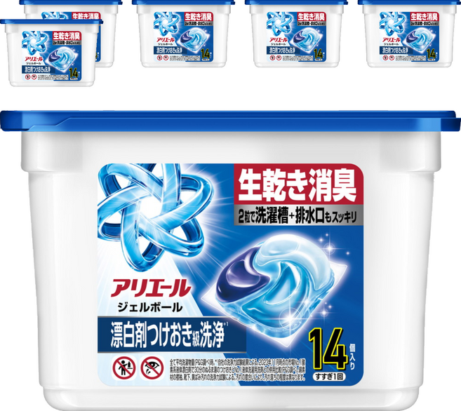 (箱售) ARIEL 日本原裝進口 極淨進化4D去漬洗衣球 藍色, 6盒, 14個裝