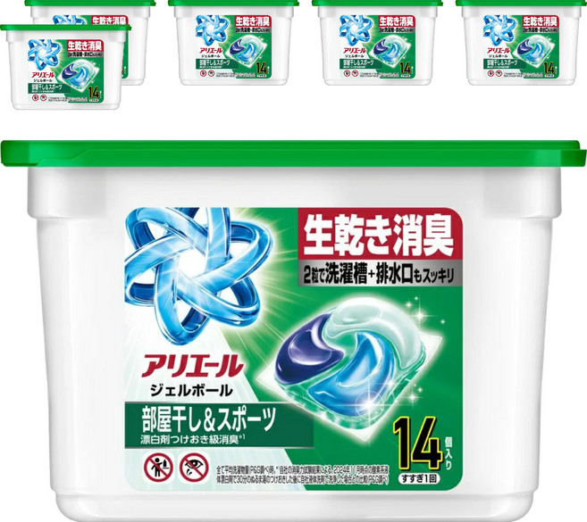 (箱售) ARIEL 日本原裝進口 極淨進化4D室內晾衣洗衣球 綠色, 6盒, 14個裝