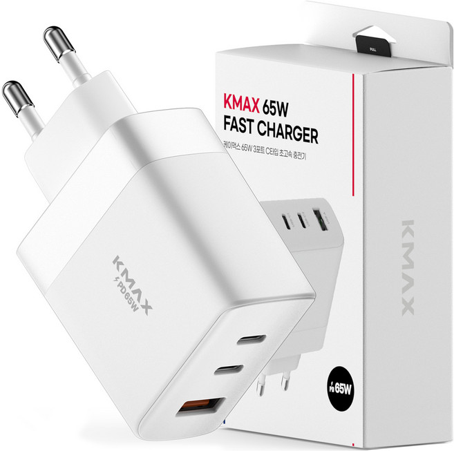 케이맥스 65W PD 3포트 C타입 초고속 충전기, 1개, 화이트