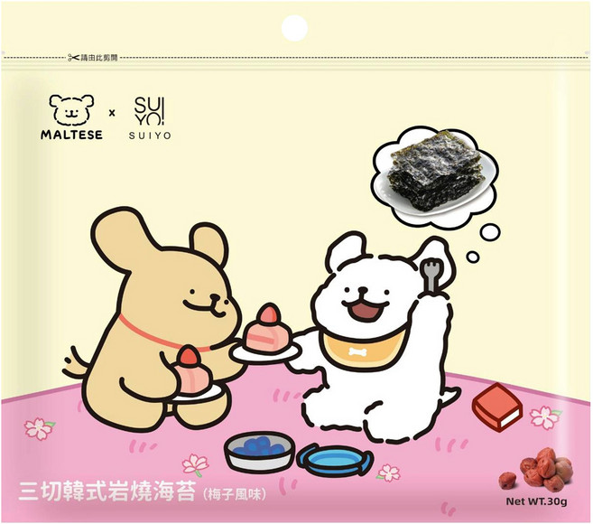 SUIYO 線條小狗 三切韓式岩燒海苔 梅子風味, 30g, 1個