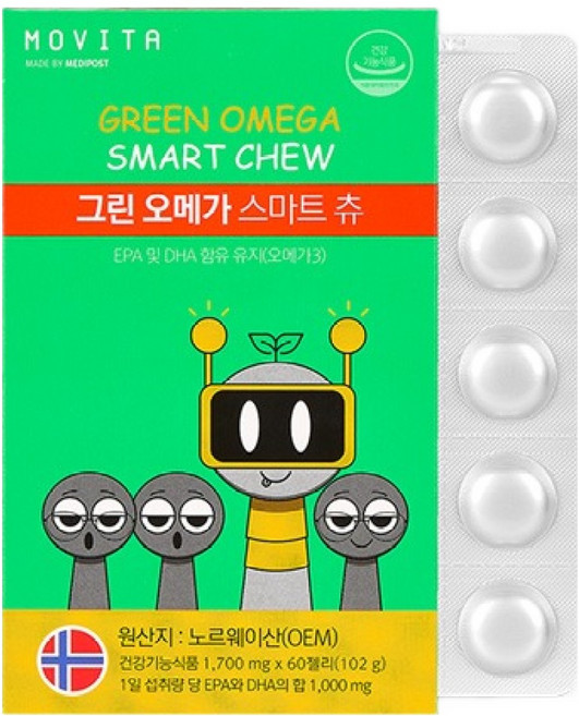 모비타 키즈 식물성 그린오메가3 스마트 츄 구미 젤리 60p, 1개