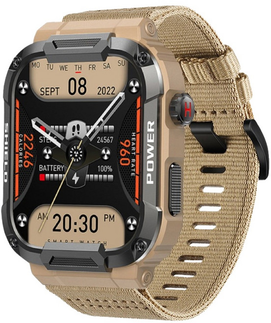DTAudio IPS 軍規 智慧手錶 方形 1.96" 藍牙通話 IP68防水 尼龍黃 110+ Sport Modes MK66-NY