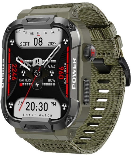 DTAudio MK66-NN IPS 智慧手錶 Square 1.96" Bluetooth Calling Military Grade 尼龍綠 110+ Sport Modes Android/iOS Compatible
