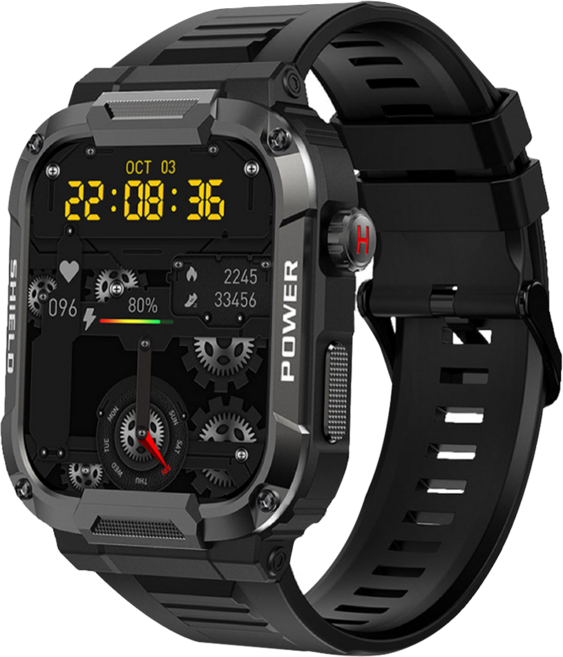 DTAudio MK66 軍規 IPS 智慧手錶 方形 1.96" 藍牙通話 午夜黑 110+ Sport Modes Android/iOS Compatible MK66-K