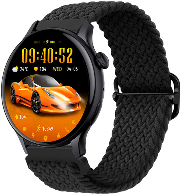 DTAudio HK85 AMOLED 鋅合金+鋼化玻璃 智慧手錶 圓形 1.43" Bluetooth 編織黑 5-7 Days Battery Life 多種運動模式 HK85BL-B01