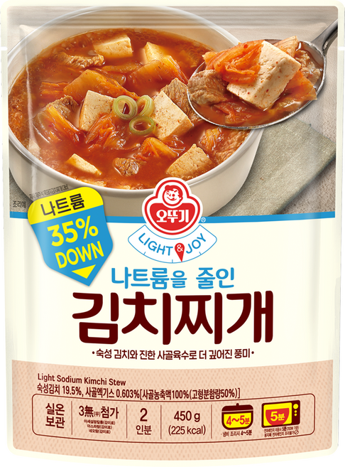 오뚜기 LIGHT&JOY 나트륨을 줄인 김치찌개, 1개, 450g