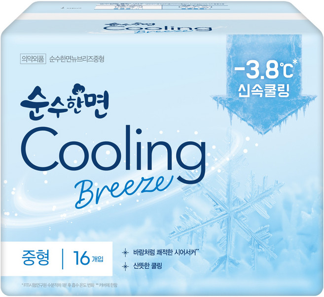 순수한면 쿨링브리즈 생리대, 1개, 16개입, 중형