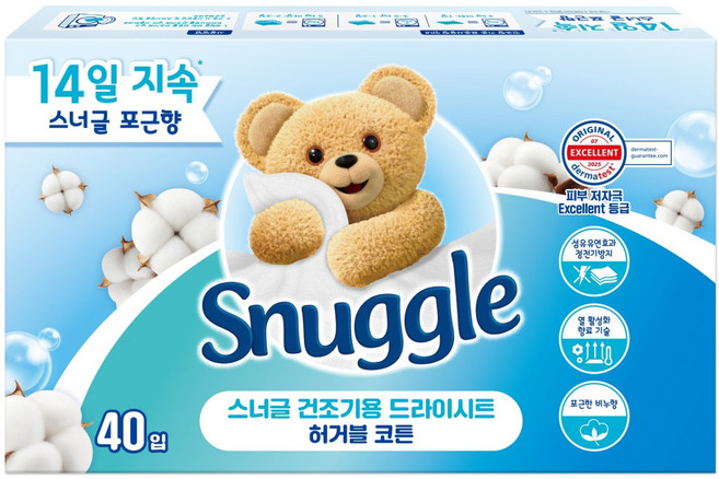 스너글 건조기용 드라이시트 허거블 코튼, 40개입, 1개