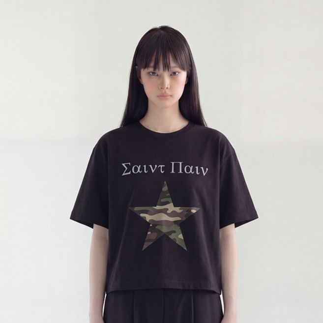 saintpain 女款星星重磅短版短袖T恤