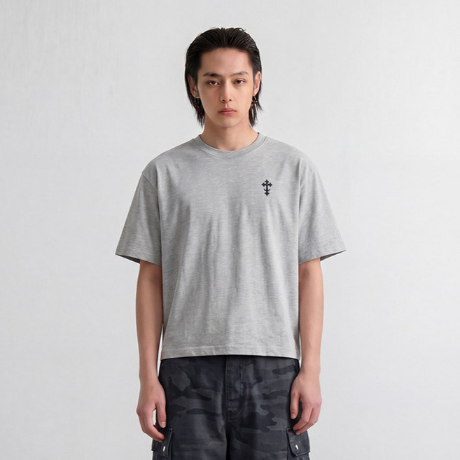 saintpain 男士迷你十字圖案重磅短版短袖T恤