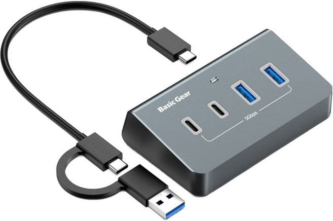 베이직기어 버티컬 C타입 4포트 USB 3.0 허브 + 케이블 20cm 세트, 혼합색상, 1세트