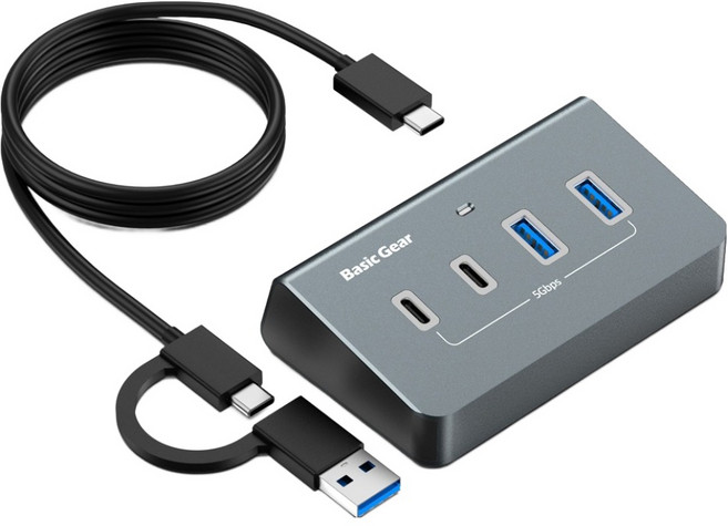 베이직기어 버티컬 C타입 4포트 USB 3.0 허브 + 케이블 1.4m 세트, 혼합색상, 1세트