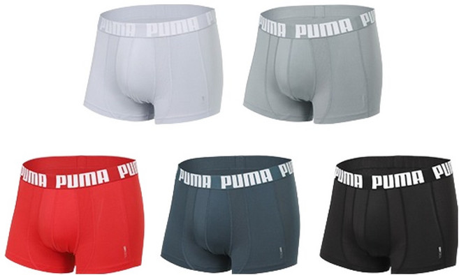 PUMA 男士大尺碼涼感網眼活力標誌平口褲5件組