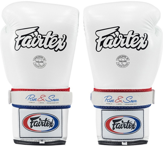 Fairtex 專業綁帶式拳擊手套 BGL3 雙手配戴 HALF血手套轉換器, 白色, 1套