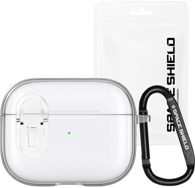 SPACE SHIELD AirPods系列相容 TPU 卡扣鎖扣 透明 鑰匙圈 保護殼, 1個, AirPods Pro 3代