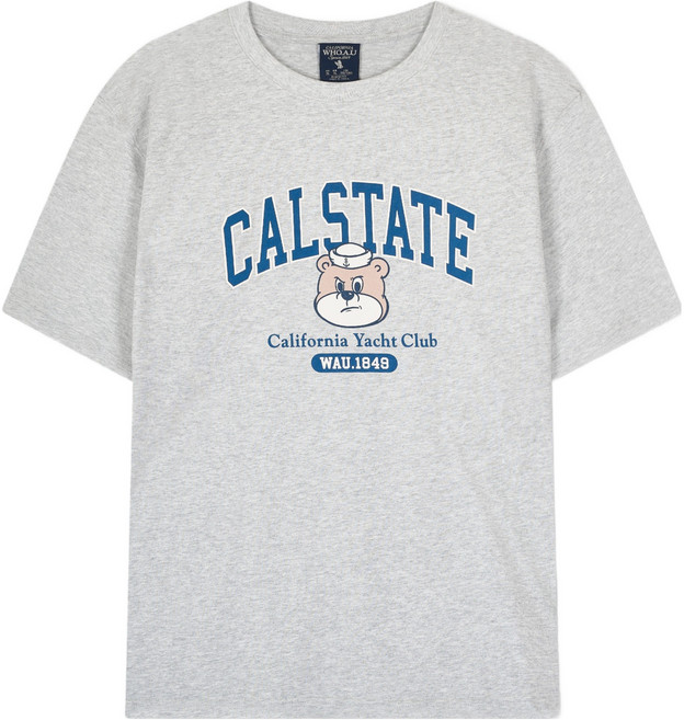 WHO.A.U 男女通用 Calstate Bear T恤, AA 淺麻灰色