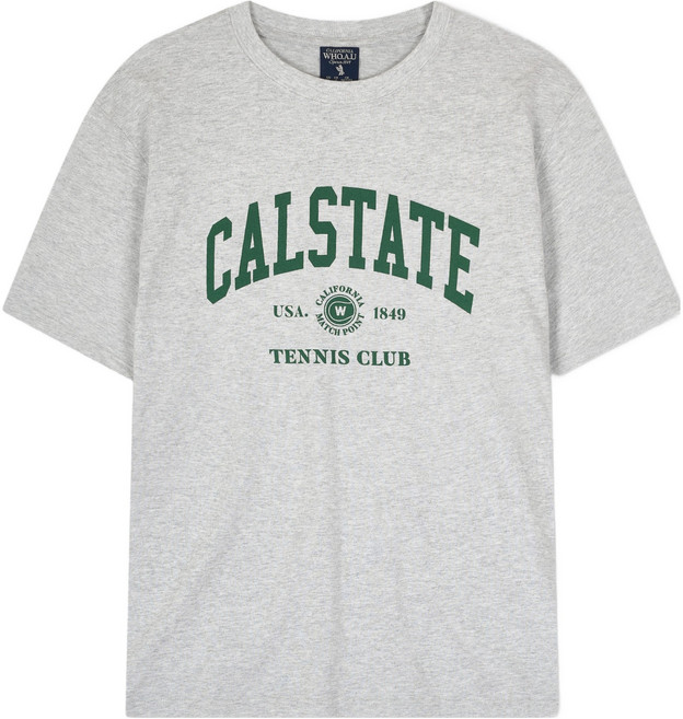 WHO.A.U 男女通用 Calstate Logo T恤, AA 淺麻灰色