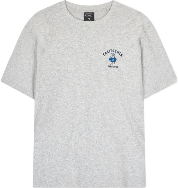 WHO.A.U 男女通用 California Bear Printing T-shirt, AA 淺麻灰色