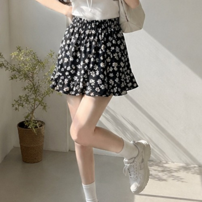女神腰部鬆緊帶碎花迷你裙短裙