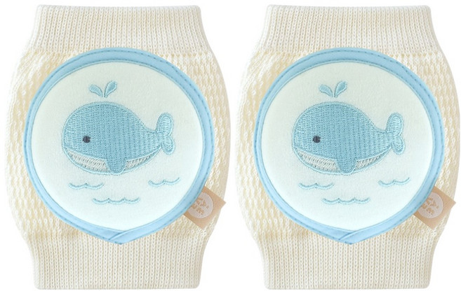 BABY&I 嬰幼兒用柔軟刺繡護膝 雙邊組, 波浪噗噗, 1套
