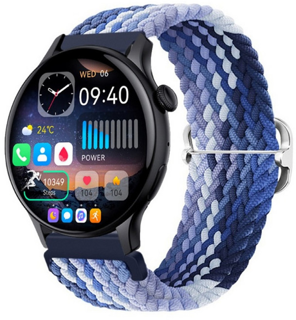 DTAudio HK85 AMOLED 鋅合金+鋼化玻璃 智慧手錶 圓形 1.43" Bluetooth Calling 編織炫藍 5-7 Days Battery Life Multiple Sport Modes Smartphone Compatible