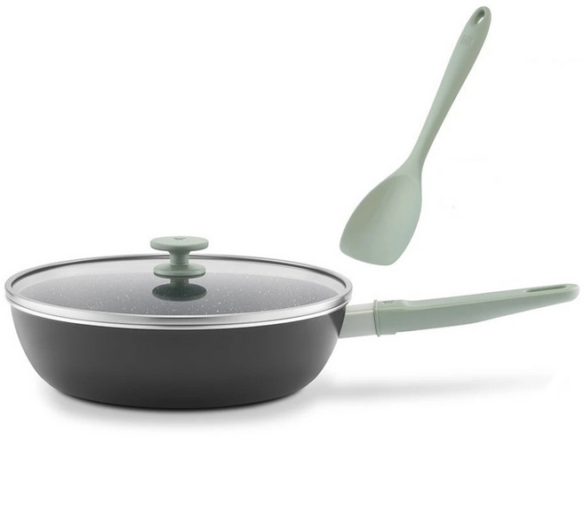 ZWILLING 雙人 NOW PLUS II 黑曜鍋2.0不沾炒鍋 附矽膠鏟 薄荷綠, 1個, 30cm