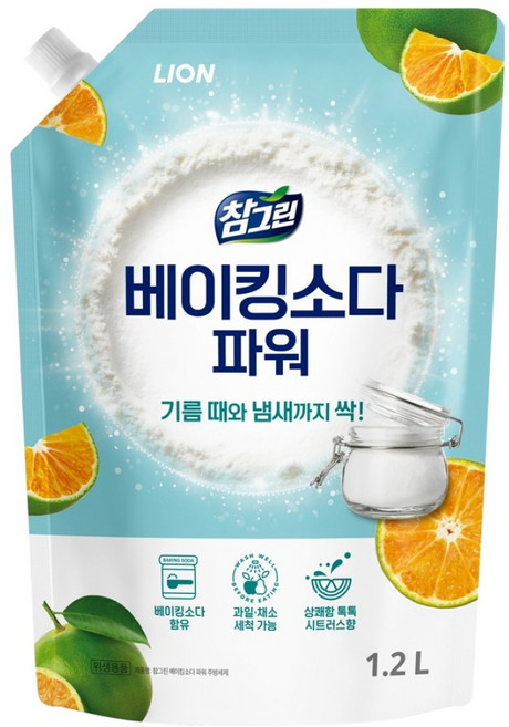 참그린 베이킹소다 파워 주방세제 리필, 1개, 1.2L