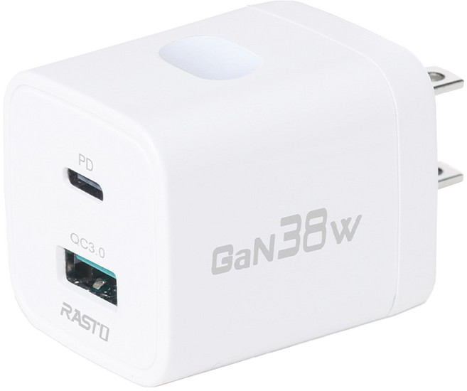 RASTO 38W 雙孔 GaN氮化鎵 快速充電器 PD + QC 3.0 易拉拔 白色 RB70 台灣製 6個月保固
