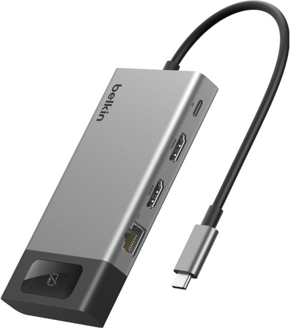 벨킨 connect USB-C 8-in-1 10Gbps 4K 60Hz 100W HDMI 듀얼 디스플레이 멀티 허브 INC027dqSGY, 실버 그레이, 1개