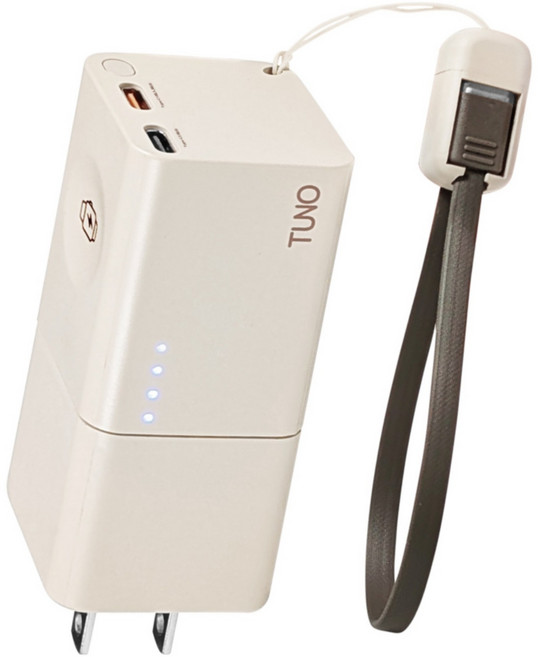 TUNO 圖諾 五合一自帶AC迷你萬能固態行動電源 5000mAh Type-C1 + Type-C2 + Apple Watch無線充, 棕色, CP-07