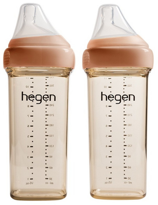 hegen 金色奇蹟PPSU多功能方圓型寬口奶瓶雙瓶組, 1套, 330ml, 柔褐楓