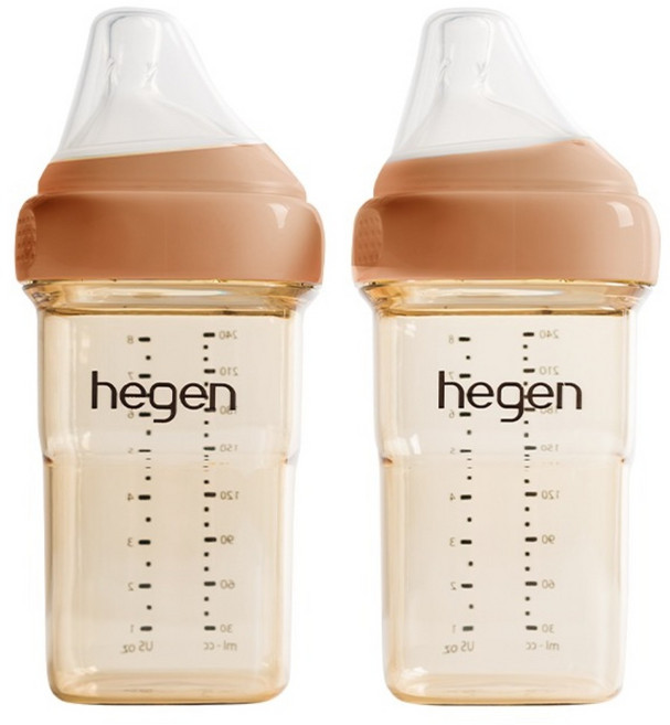 hegen 金色奇蹟PPSU多功能方圓型寬口奶瓶雙瓶組, 1套, 240ml, 柔褐楓