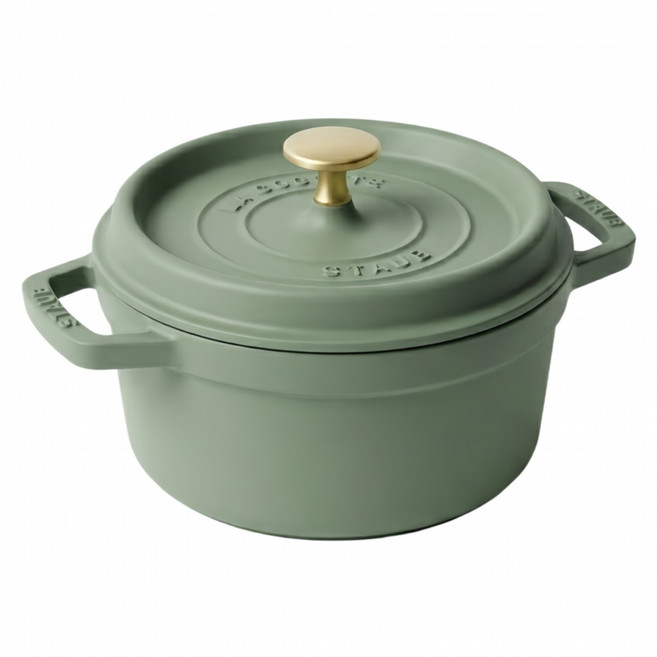 staub 圓形琺瑯鑄鐵鍋 + 鍋蓋, 莫蘭迪綠, 1個, 18cm