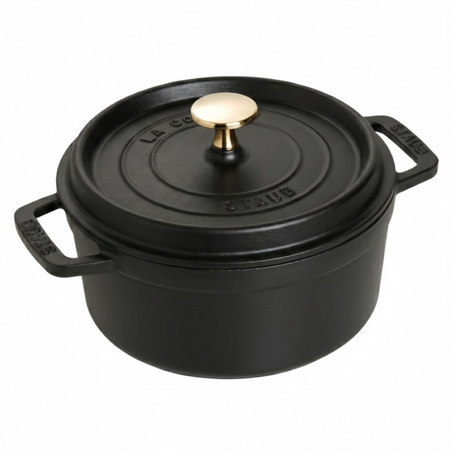 staub 圓形琺瑯鑄鐵鍋 + 鍋蓋, 黑色, 1個, 18cm