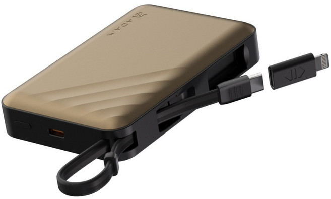 ADAM elements 亞果元素 Qi2自帶線雙接頭行動電源 10000mAh Type-C + Lightning, 金色, VIONTA GQ2