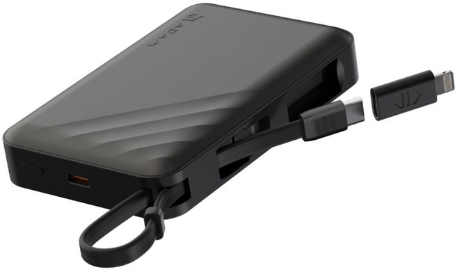 ADAM elements 亞果元素 Qi2自帶線雙接頭行動電源 10000mAh Type-C + Lightning, 黑色, VIONTA GQ2