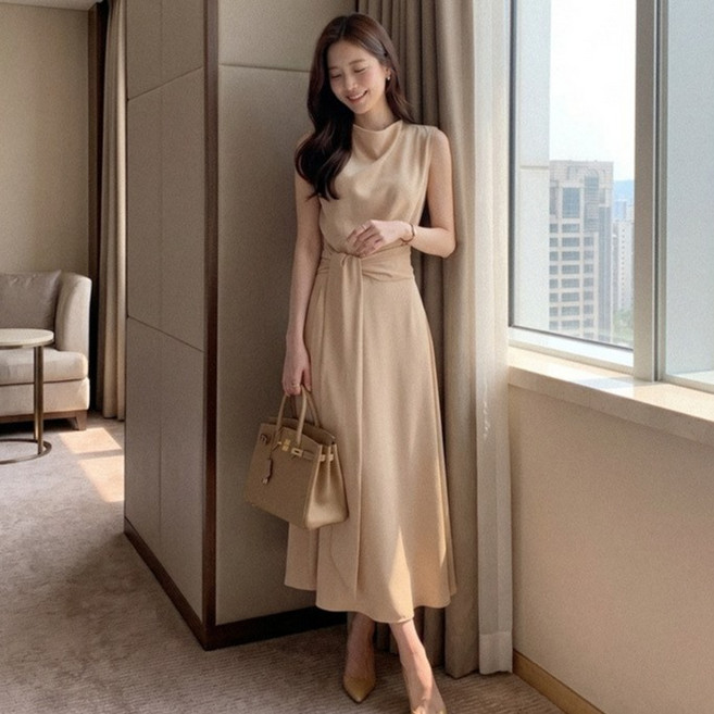GLAM DIVV Pepcherine 賓客穿搭垂墜無袖長版連身裙 AH0560