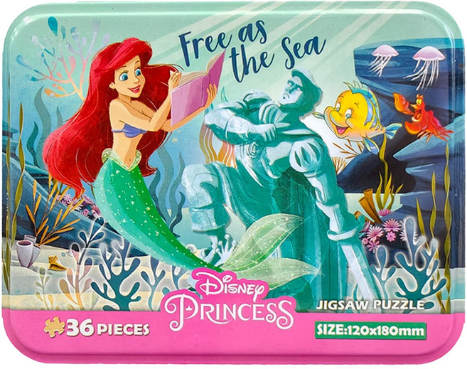 HUNDRED PICTURES 百耘圖 Disney Princess 小美人魚 鐵盒拼圖 HPD-BX036018 18 x 12cm, 混和顏色, 1個, 36片