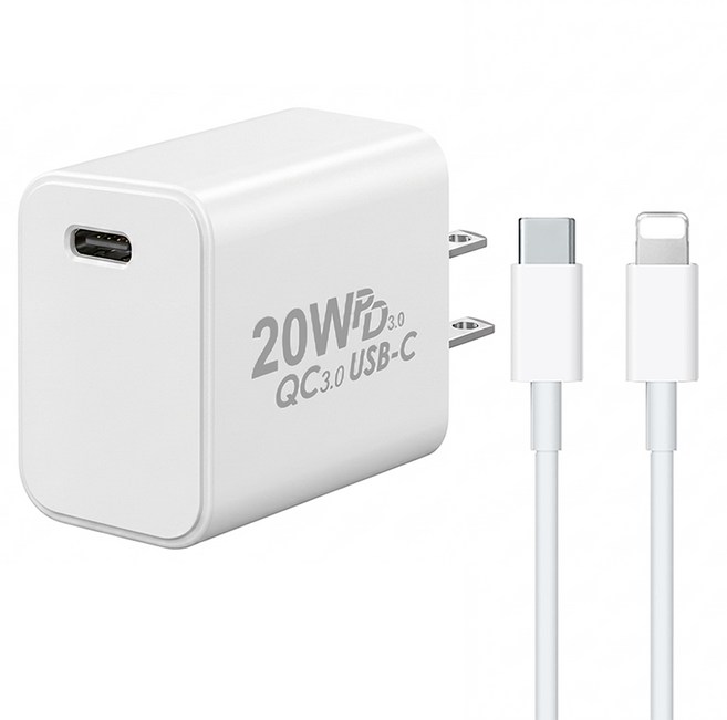 DTAudio 20W Single Port Type-C to Lightning 快充頭 充電組 PD QC3.0 1m Cable Compact 白色 PD20WC-01