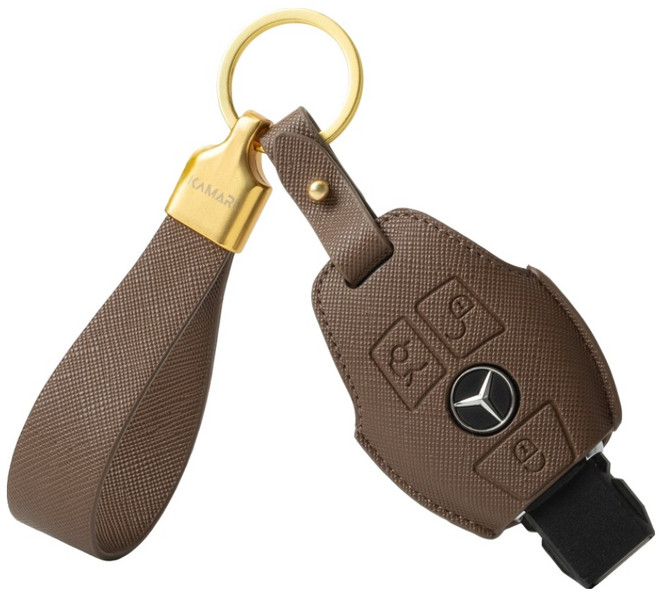 KAMARU 賓士相容 C-Class S-Class A-Class B-Class CLA CLE CLS G-Wagen Saffiano皮革鑰匙套, 灰褐色, 賓士A