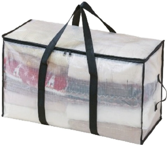 몰투데이 의류 이불 수납 가방 이사 정리함 88L 69 x 36 x 38 cm, 투명 블랙 엣지, 1개